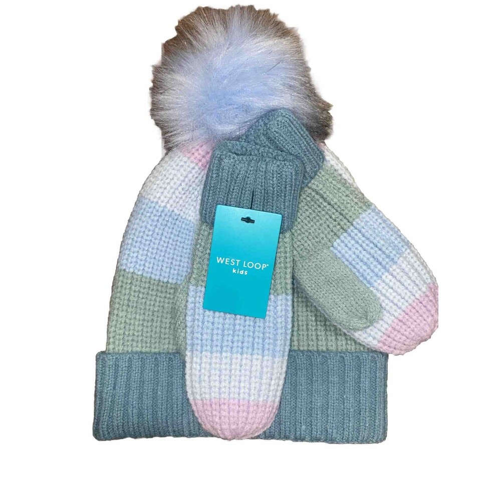 West Loop Girls Winter Hat And Mittens Multicolor 2T-5T
